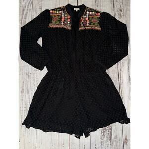 Harlyn Anthropologie Black Boho Embroidered Short Jumpsuit Size XL